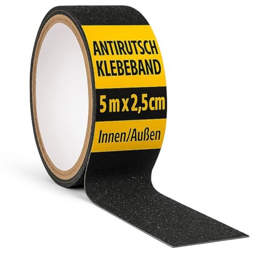 notlok Safety Work - Antirutsch Klebeband [ 5M x 2,5cm ] Schwarz | Griptape für den Innen- und Außenbereich | Grip Tape, Anti Rutsch Streifen, Antirutschstreifen Treppe, Treppenstufen Antirutsch von notlok Safety Work