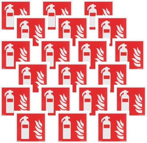 notlok Safety Work - 20x Feuerlöscher Schild [ 15 x 15 cm ] | Nachleuchtende Kunststoffplatte + Aufkleber für einfache Montage | DIN EN ISO 7010 | Schild Feuerlöscher co2, Löscher Piktogramm von notlok Safety Work