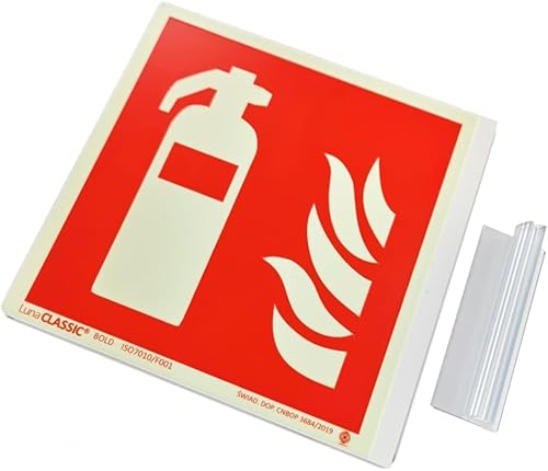 notlok Safety Work Feuerlöscher-Schild – nachleuchtend, beidseitig, neigbar, halbaphorisch – Hinweisschild gemäß ISO7010 – ideal für enge Einfahrten und Regale, 15 x 15 cm von notlok Safety Work