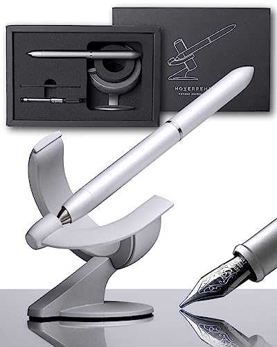 novium Hoverpen Future Edition - Luxus Metall Füllfederhalter, feine Feder, Luft- und Raumfahrt-Metall, futuristischer Schreibtischstift, frei drehender Executive, Signierstift (Frost Silver) von novium