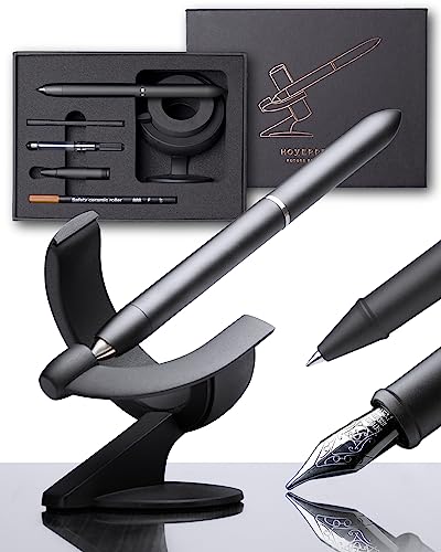 novium Hoverpen Future Edition Füllfederhalter und Tintenroller, All-in-Geschenk-Box, feine Feder, futuristische Ästhetik, Metall-Luxus-Stift, frei drehender Executive-Stift, Herren-Geschenkideen von novium