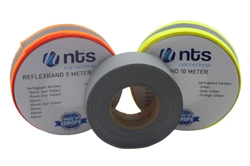 NTS Nähtechnik 5 Meter Reflexband, Reflektorband zum Aufnähen, in 7 Breiten, Farbauswahl (Silber, 25mm) von nts Nähtechnik