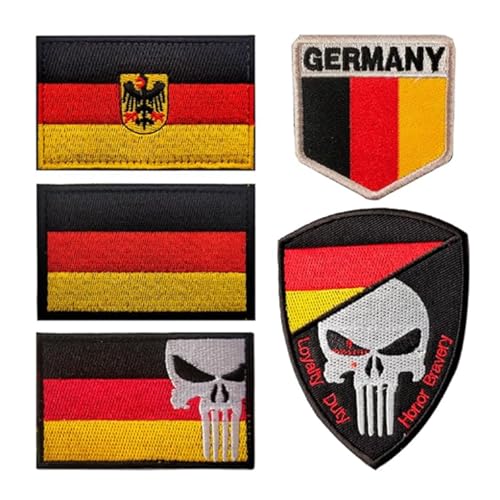 5 Stücke Deutschland Flaggen Klett Punisher Patch für Taktische Militär Kleidung, Rucksack, Baseballkappe, Uniform, Weste, Hundegeschirr - Airsoft Klett für Rucksäcke Militär von nuluxi