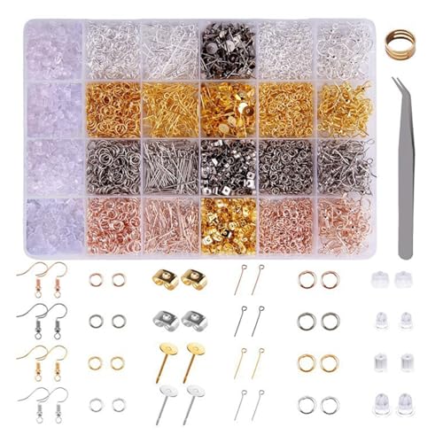 Schmuckherstellung Kit 3600 Stück Ohrring Machen Kit Schmuck Basteln Zubehör Ohrringherstellung Kit mit Pinzette Ohrringherstellungsset Schmuck Reparatur Kit für Ohrring Herstellung DIY Schmuck von nuluxi