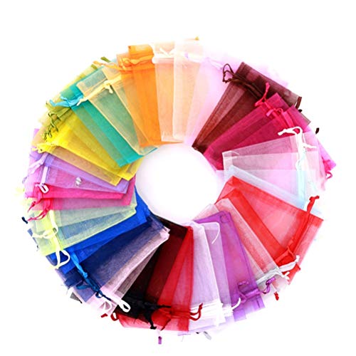 100 Stück Kleine Organzasäckchen, 7x9cm Schmuckbeutel Farbe Organza Taschen mit Kordelzug Geschenksäckchen für Hochzeit Taufe Party Weihnachten(Mehrfarbig) von nuoshen