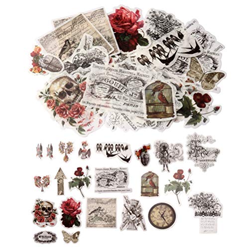 60 Stück Vergangene Zeitreihen Scrapbooking-Aufkleber, Vinyl Aufkleber Blumen Pflanzen Sticker Aquarell Reise Aufkleber für Basteln Scrapbooking Zubehör Dekorieren von Wasserkocher Laptop Gepäck von nuoshen