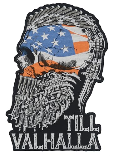 Till Valhalla Aufnäher mit amerikanischer Flagge, Totenkopf, groß, bestickt, für Motorradjacke und Bikerweste Till Valhalla Aufnäher mit amerikanischer Flagge, Totenkopf, groß, bestickt, für Motorradjacke und Bikerweste von nuttui