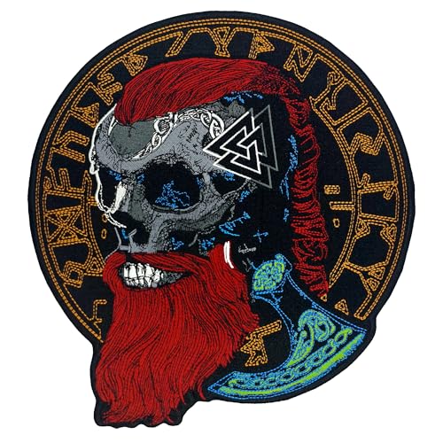 Viking Skull Red Beard with Odin Valknut Symbol Large Embroidered Motorcycle Jacket & Biker Vest Back Patch von nuttui