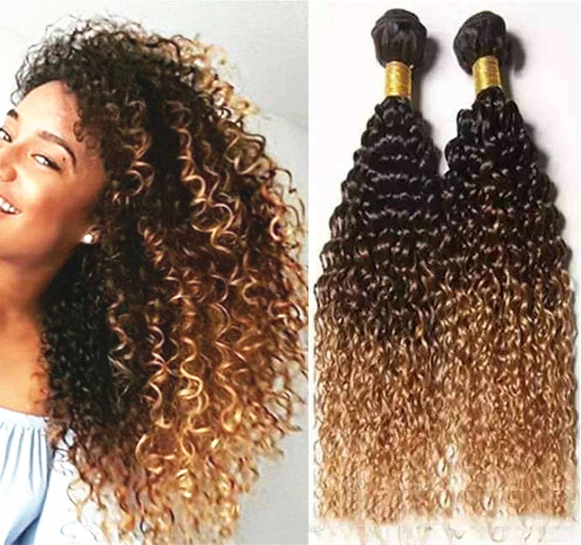 3Bundles Ombre 3Tone 1B/4 27 Haarbündel Haar Einschlagfaden Tiefe Welle Echthaarverlängerungen Ombre Kostenloser Versand von nymphhair