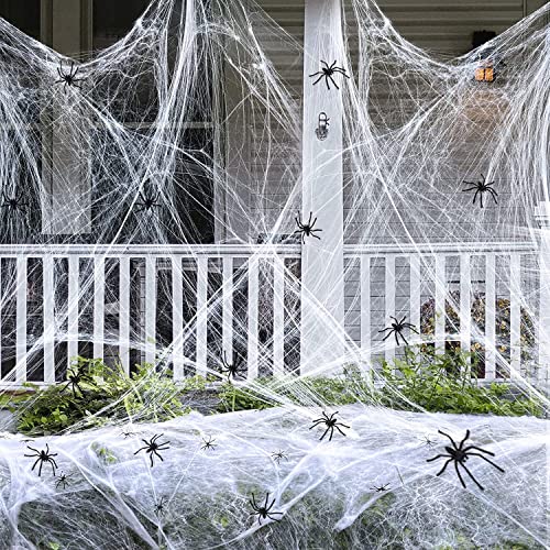 obqo Halloween Deko Spinnennetz 100g - Spinnweben Deko mit 10 Plastik Spinnen Spinnennetz Deko Dekoration Realistisch und Dehnbar für Outdoor Indoor Gardens Halloween Party Horror Deko von obqo