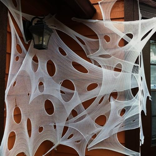 obqo Halloween Deko Spinnennetz Groß, Halloween Spinnweben Dehnbar mit 5 Erdnägel für Garten Outdoor, Riesen Spinnennetz Dekoration Draußen für Halloween Horror Deko(100 x 200 cm) von obqo