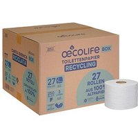 oecolife Toilettenpapier 3-lagig Recyclingpapier, 27 Rollen von oecolife