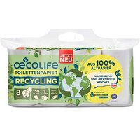 oecolife Toilettenpapier 3-lagig Recyclingpapier, 8 Rollen von oecolife