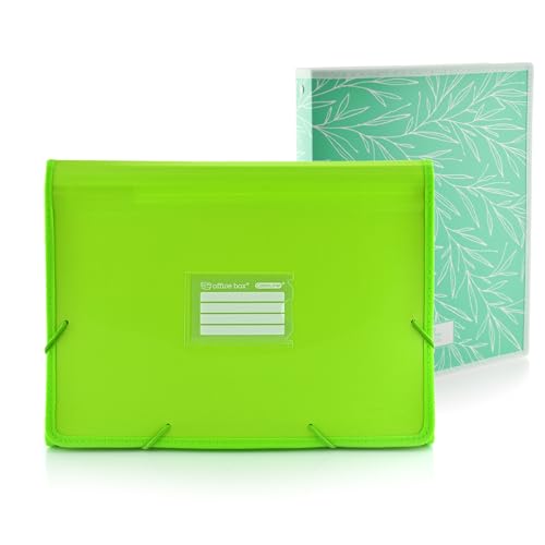 Office Box Colorline Ordnungsmappe mit 12 Unterteilungen mit Gummiverschluss und Panorama-Sichtfenstern + 80 große Etiketten, Qualität für den gesamten Kurs von Colorline. (Hellgrün + Ringordner) von office box