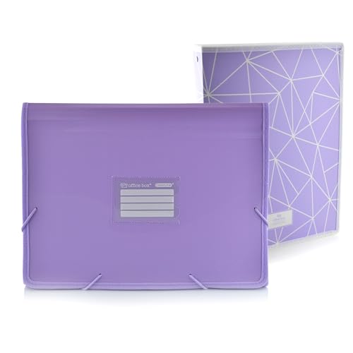 Office Box Colorline Ordnungsmappe mit 12 Unterteilungen mit Gummiverschluss und Panorama-Sichtfenstern + 80 große Etiketten, Qualität für den gesamten Kurs von Colorline. (Lila + Ringordner) von office box