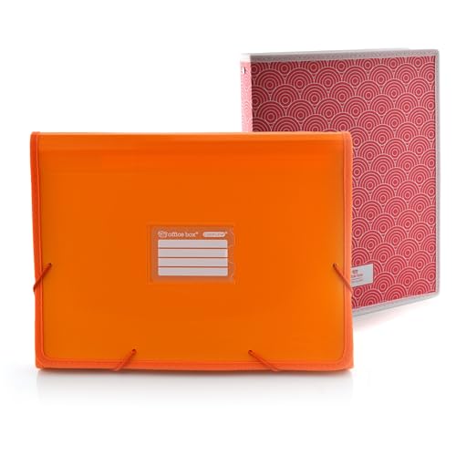 Office Box Colorline Ordnungsmappe mit 12 Unterteilungen mit Gummiverschluss und Panorama-Sichtfenstern + 80 großen Etiketten, Qualität für den gesamten Kurs von Colorline. (Orange + Ringordner) von office box