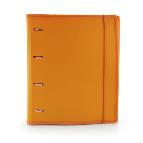 Office Box Ordner & Block Colorline – 4 Ringe – 100 Blatt – 10 Xtra-Register – 80 Aufkleber und Gummiverschluss, ideal für Ihre Ringnotizen, 12 Farben, 100 % recycelbar (Orange) von office box