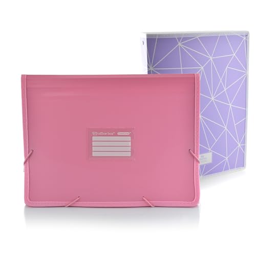 Office Box - Schulranzen-Set: Ordner mit 12 Teilungen, Panorama-Sichter und 80 Etiketten + Ordner mit 4 Ringen von 25 mm, Qualität für den gesamten Kurs von Colorline. (Rosa + C-Ringe) von office box