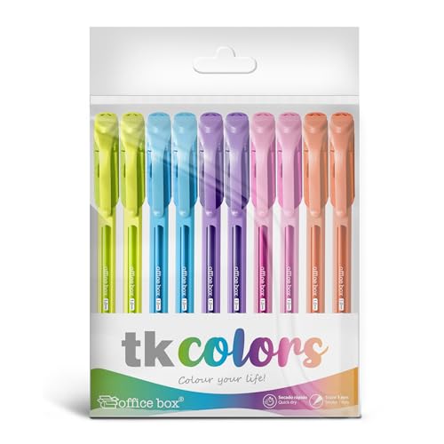Office Box TK Colors TK Colors Semigel-Tintenstifte mit Metallspitze und dreieckigem Schaft aus Soft Touch, schreibt mehr als 1 km - Packung mit 10 sortierten Kugelschreibern Office Box TK Colors TK Colors Semigel-Tintenstifte mit Metallspitze und dreieckigem Schaft aus Soft Touch, schreibt mehr als 1 km - Packung mit 10 sortierten Kugelschreibern von office box
