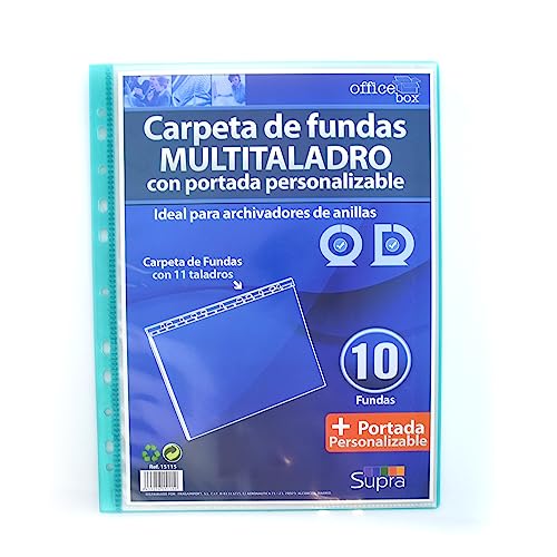 Ordner mit Mehrfachlochung, 10 Hüllen aus Ultra-Glas mit anpassbarem Einband, REF.151-V, A4-Größe, ideal für Ringordner von Office Box (grün) von office box