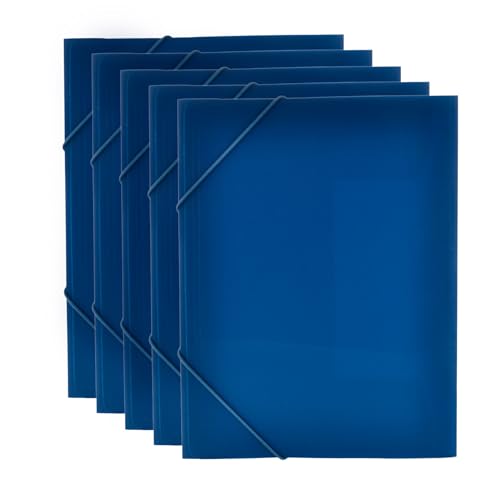 Packung mit 5 Mappen mit Gummiverschluss, Größe A4 + Maxi (ideal für Blätter, Zeichnungen, Karten, Unterordner), sehr robustes Material, 100 % recycelbares Polypropylen, Blau von office box