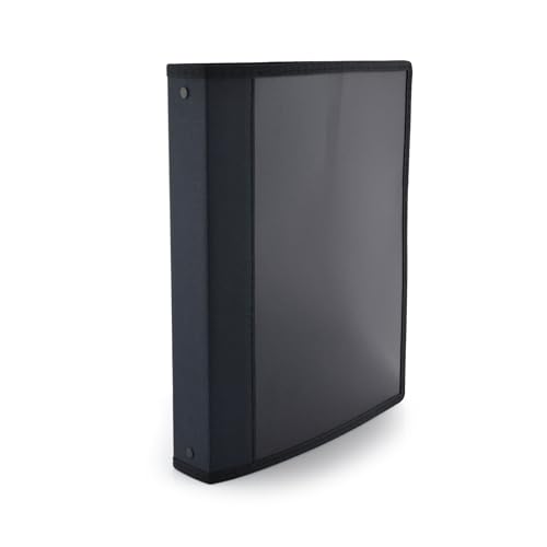 Ringordner mit 4 runden Metallringen, 3 Größen erhältlich, farblich abgestimmte Stoffkanten und Innentasche, 5PP, 100 % Eco by Office Box (Schwarz, Ringe 40 mm, Rücken 4,5 cm) von office box