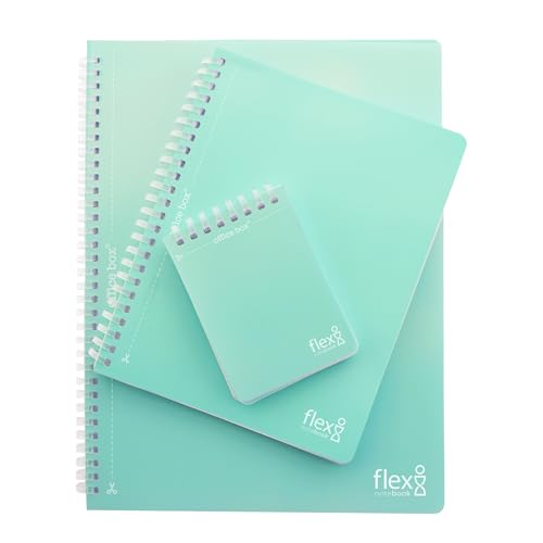office box, Flexi A4/A5/A7 Notizbücher mit Deckblatt und Spiralbindung aus Polypropylen, 80 Blatt, kariert, mit Vorschnitt und Lochung, ideal zum Abheften in Ihrem Ordner, Blau, 3 Stück von office box