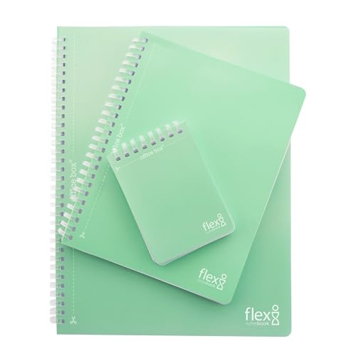 office box, Flexi A4/A5/A7 Notizbücher mit Deckblatt und Spiralbindung aus Polypropylen, 80 Blatt, kariert, mit Vorschnitt und Lochung, ideal zum Abheften in Ihrem Ordner, Grün, 3 Stück von office box