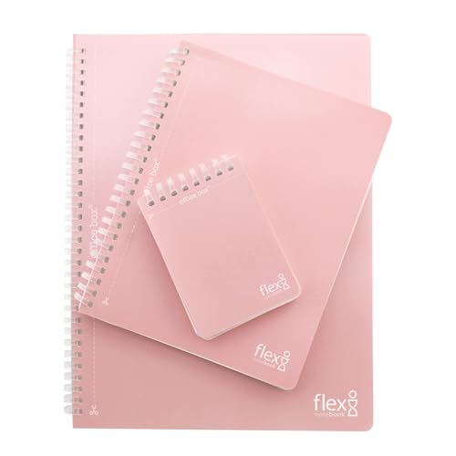 office box, Flexi A4/A5/A7 Notizbücher mit Deckblatt und Spiralbindung aus Polypropylen, 80 Blatt, kariert, mit Vorschnitt und Lochung, ideal zum Abheften in Ihrem Ordner, Rosa, 3 Stück von office box