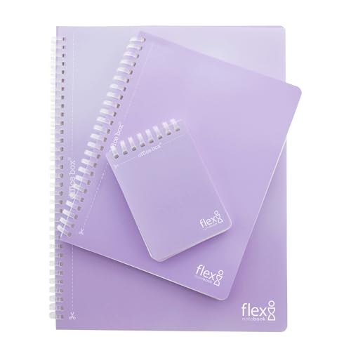 office box, Flexi A4/A5/A7 Notizbücher mit Deckblatt und Spiralbindung aus Polypropylen, 80 Blatt, kariert, mit Vorschnitt und Lochung, ideal zum Abheften in Ihrem Ordner, Violett, 3 Stück von office box