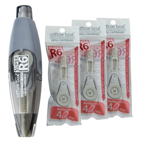 office box - Packung mit 1 Korrekturband, nachfüllbar, einziehbar, Super R6 + 3 Nachfüllminen, Breite 4,2 mm x 6 m, hohe Deckkraft und sofortige Trocknung, Grau office box - Packung mit 1 Korrekturband, nachfüllbar, einziehbar, Super R6 + 3 Nachfüllminen, Breite 4,2 mm x 6 m, hohe Deckkraft und sofortige Trocknung, Grau von office box