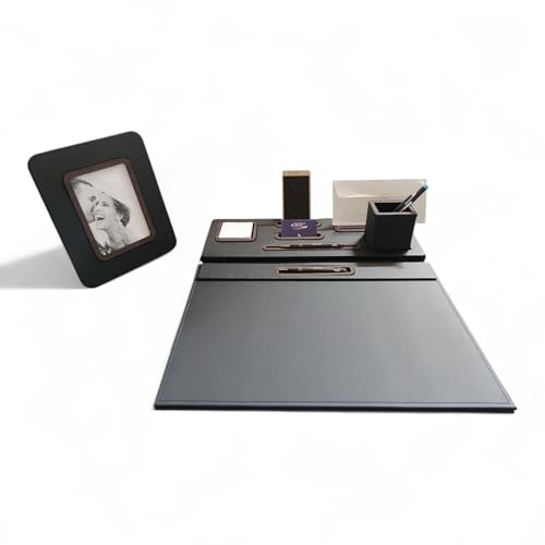 Oggettando Schreibtisch-Set, 5-in-1 Schreibtisch-Organizer mit Standfunktion, Briefablage, Kartenhalter, Stiftehalter, Stifthalter, Schreibtischunterlage, Büro und Zuhause (PU braun) von oggettando