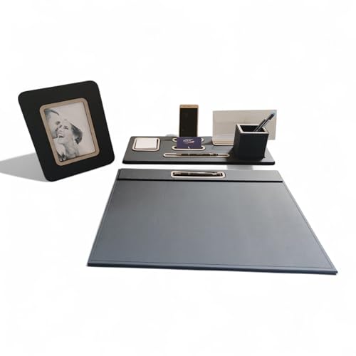 Oggettando Schreibtisch-Set, 5-in-1 Schreibtisch-Organizer mit Standfunktion, Briefablage, Kartenhalter, Stiftehalter, Stifthalter, Schreibtischunterlage, Büro und Zuhause (PU grau) von oggettando