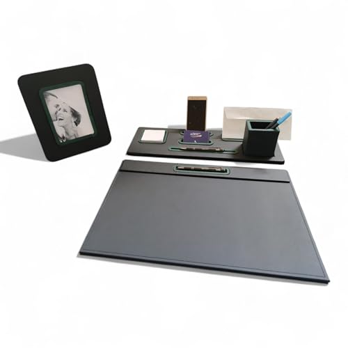 Oggettando Schreibtisch-Set, 5-in-1 Schreibtisch-Organizer mit Standfunktion, Briefablage, Kartenhalter, Stiftehalter, Stifthalter, Schreibtischunterlage, Büro und Zuhause (grünes PU) von oggettando