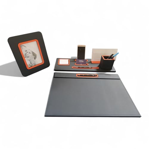 Oggettando Schreibtisch-Set, 5-in-1 Schreibtisch-Organizer mit Standfunktion, Briefablage, Kartenhalter, Stiftehalter, Stifthalter, Standfunktion, Schreibtischunterlage, Büro und Zuhause (PU Orange) von oggettando