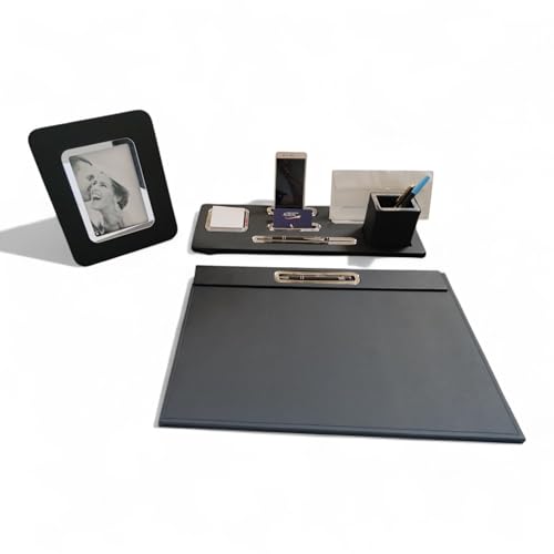 Oggettando Schreibtisch-Set, 5-in-1 Schreibtisch-Organizer mit Standfunktion, Briefablage, Kartenhalter, Stiftehalter, Stifthalter, Standfuß, Stift, Schreibtischunterlage Büro und Zuhause (Acr. Silber von oggettando