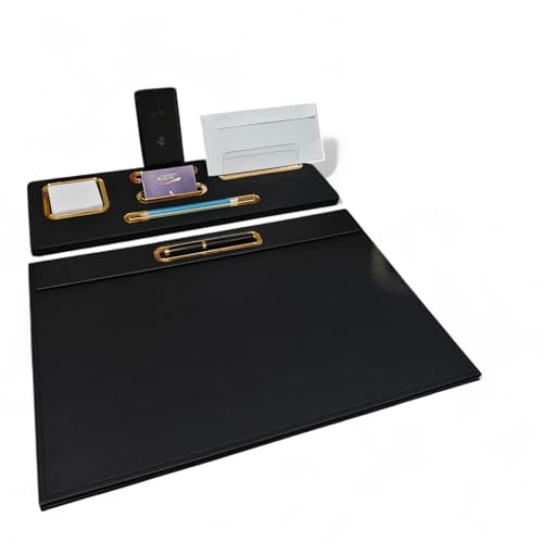 Oggettando Schreibtisch-Set aus schwarzem Kunstleder, 5-in-1, Organizer mit Smartphone-Halterung, Briefablage, Kartenhalter und Schreibunterlage für Büro, Zuhause (Acryl Gold) von oggettando