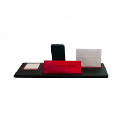 Oggettando Schreibtisch-Set aus schwarzem Kunstleder, 5 in 1 Organizer – Smartphone-Halterung, Briefablage, Kartenhalter, Aufkleberhalter, personalisierbarer Reiter – Büro Zuhause (Acryl rot) von oggettando