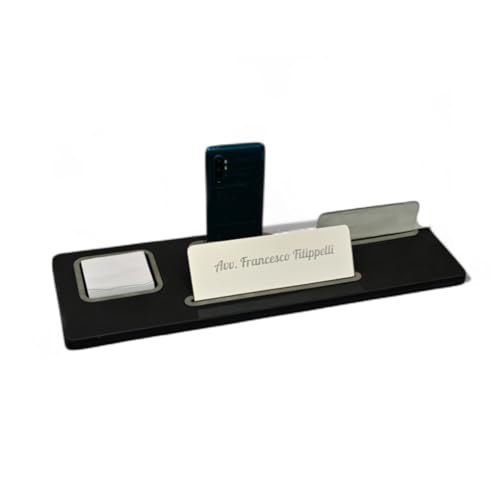 Oggettando Schreibtisch-Set aus schwarzem Kunstleder, 5 in 1 Organizer – Smartphone-Halterung, Briefablage, Kartenhalter, Aufkleberhalter, personalisierbarer Reiter – Büro Zuhause (Taupe) von oggettando