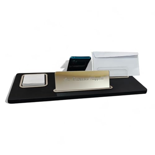 Oggettando Schreibtisch-Set aus schwarzem Kunstleder, 5 in 1 Organizer – Smartphone-Halterung, Briefablage, Kartenhalter, Aufkleberhalter, personalisierbarer Reiter – Büro Zuhause (grau) von oggettando