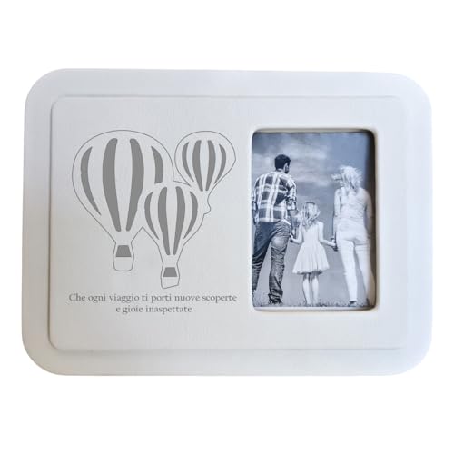 oggettando Bilderrahmen für den Tisch mit Gravur, in Geschenkbox, Gastgeschenk für Hochzeit, Taufe, Kommunion, Abschlussfeier, Konfirmation, Jubiläen (Heißluftballons) von oggettando