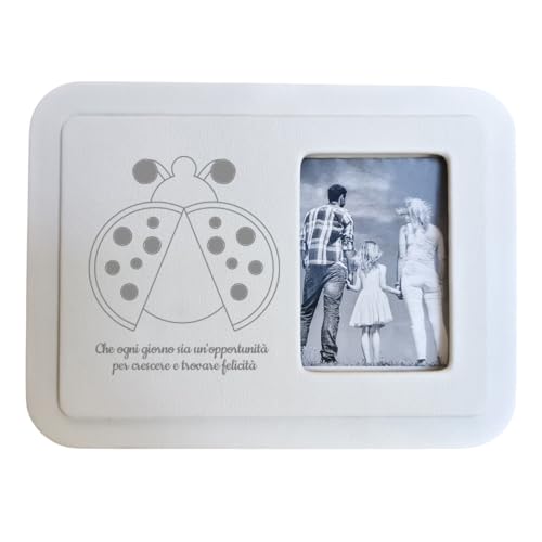 oggettando Bilderrahmen für den Tisch mit Gravur, in Geschenkbox, Gastgeschenk für Hochzeit, Taufe, Kommunion, Abschlussfeier, Konfirmation, Jubiläen (Marienkäfer) von oggettando