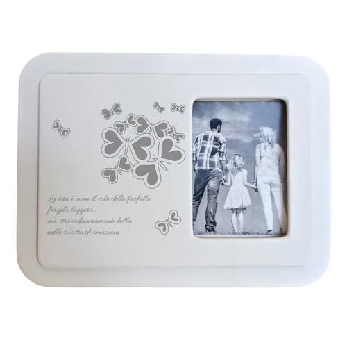 oggettando Bilderrahmen für den Tisch mit Gravur, in Geschenkbox, Gastgeschenk für Hochzeit, Taufe, Kommunion, Abschlussfeier, Konfirmation, Jubiläum (Schmetterlinge mit Satz) von oggettando