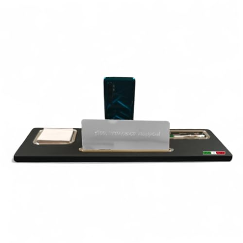 oggettando Schreibtisch-Set aus schwarzem Kunstleder, 5-in-1, Schreibtisch-Organizer – Smartphone-Halterung, Stifthalter, Kartenhalter, Aufkleberhalter, Ritter personaliz. Büro Zuhause (ACR. Silber) von oggettando