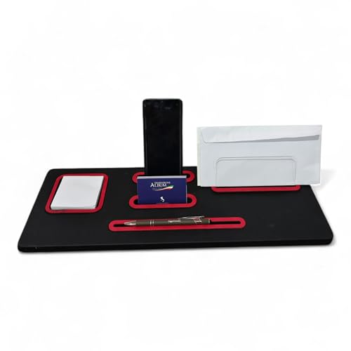 oggettando Schreibtisch-Set aus schwarzem Kunstleder, 5 in 1 Organizer – Smartphone-Halterung, Briefablage, Kartenhalter, Klebekartenhalter, Stifthalter – Büro Zuhause (rot) von oggettando