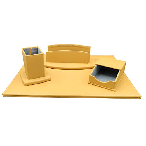 oggettando Schreibtischset Kunstleder mit Zubehör bestehend aus aufklappbarem Schreibtisch, Briefablage, Stiftehalter, Zettelhalter (gelb) von oggettando