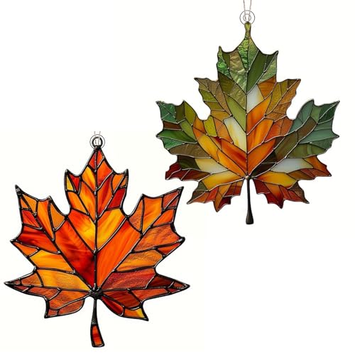ohfruit Ahornblatt-Acryl-Anhänger, Ahornblatt, gebeiztes Acryl, Fensterdekoration, 9,9 cm, Herbst-Ahornfenster, Wanddekoration, für Herbst, Erntedankfest, Festival, Partyzubehör, 2 Stück ohfruit Ahornblatt-Acryl-Anhänger, Ahornblatt, gebeiztes Acryl, Fensterdekoration, 9,9 cm, Herbst-Ahornfenster, Wanddekoration, für Herbst, Erntedankfest, Festival, Partyzubehör, 2 Stück von ohfruit