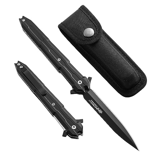 ohmonlyhoo Klappmesser Einhandmesser, Taschenmesser mit Nylonscheide und Taschenclip, EDC-Messer mit Edelstahlgriff, für Camping, Wandern, Geschenk für Männer ohmonlyhoo Klappmesser Einhandmesser, Taschenmesser mit Nylonscheide und Taschenclip, EDC-Messer mit Edelstahlgriff, für Camping, Wandern, Geschenk für Männer von ohmonlyhoo