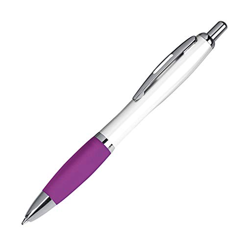 100 Kugelschreiber aus Kunststoff / Farbe: weiß-lila von ohne Markename