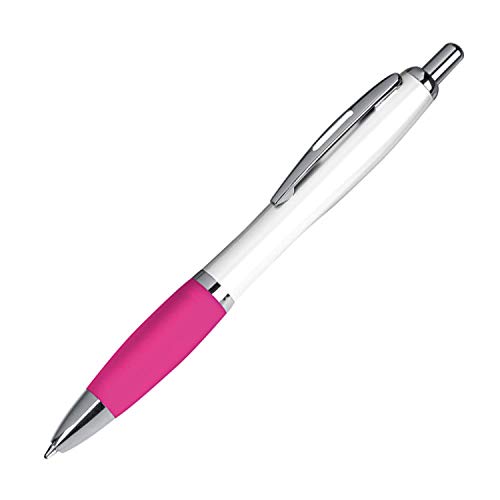 100 Kugelschreiber aus Kunststoff / Farbe: weiß-pink von ohne Markename